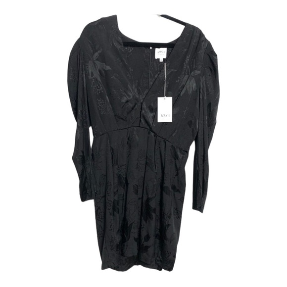 MISA x Revolve Charlize Black Floral Long Sleeve Deep V Neck Mini Dress Size 0 - Picture 9 of 10